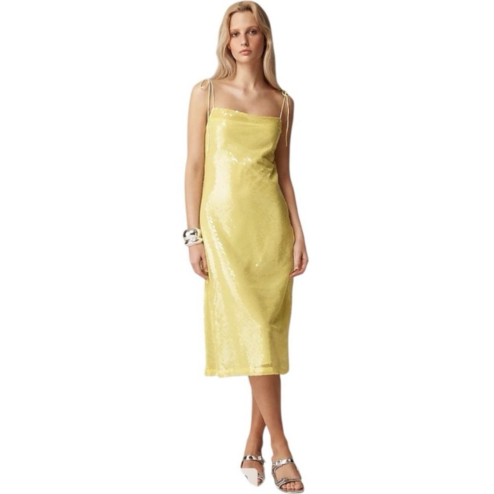 J. Crew Yellow Sequin Midi Slip Dress